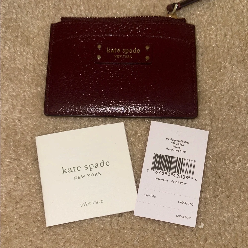 NWT Kate Spade small zip cherrywood Card Holder